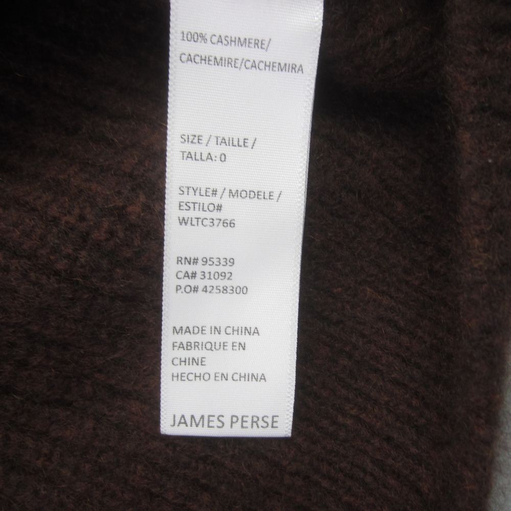 James Perse Sweater Womens 0 Brown 100% Cashmere Turtle Neck Ribbed - Picture 12 of 14